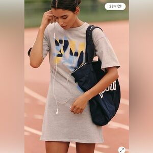 NWT Daily Practice Gray Short Sleeve Graphic T-Shirt Rouched Mini Dress, Small